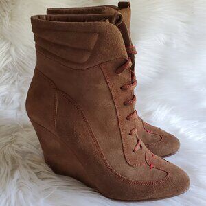 Carolina Herrera Brown Suede Women's Wedge Boots SZ 9